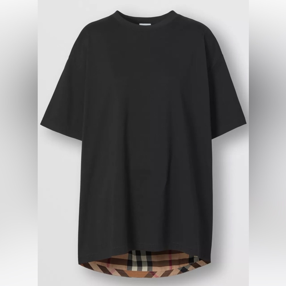 BURBERRY - Unisex Men Women Check Panel Cotton Oversized T-shirt Size Medium